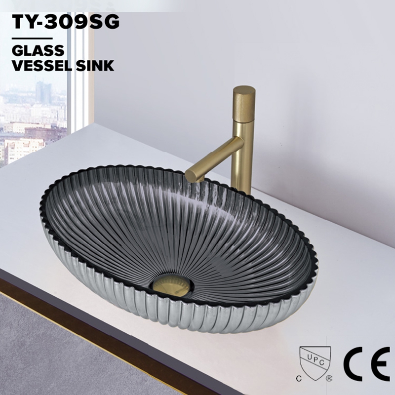 Modern Style design Golden color Oval Shape glass basin bathroom sink